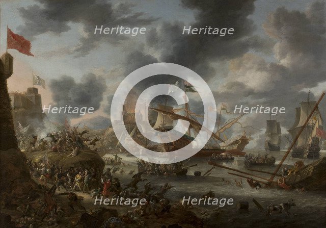 A naval battle between Christians and Turks, 1657.