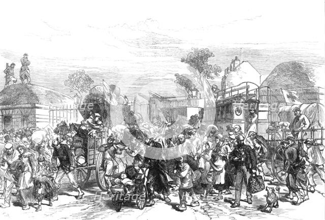 French Siege of Paris: armistice at Neuilly - people leaving their homes to go into the city, 1871. Creator: C. R..