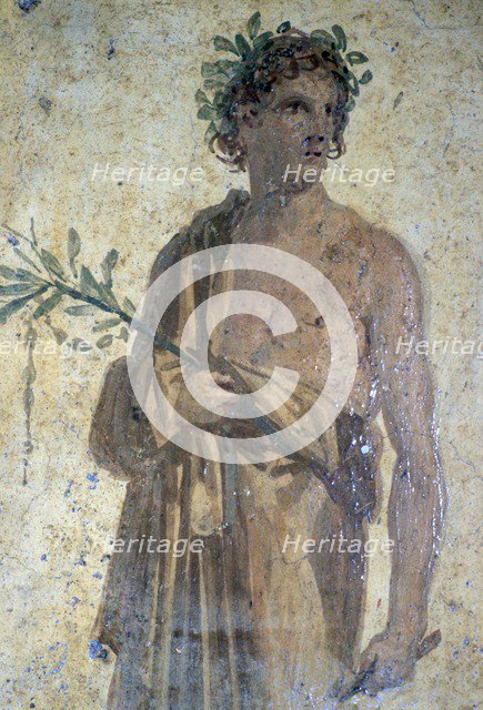 Roman wall-painting of a poet from Stabiae near Pompeii, buried in the eruption of Vesuvius. Artist: Unknown