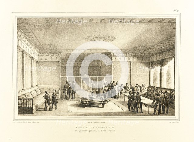 Signing of the treaty of Adrianople at the old Palace of Edirne, 1834. Artist: Desarnod, Auguste-Joseph (1788-1840)