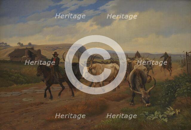 A Drove of Oxen in the Roman Campagna, 1845. Creator: Johan Thomas Lundbye.