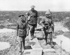 King George V and the Canadian General Currie view the captured ground at Vimy and Messines, 1917. Artist: Unknown