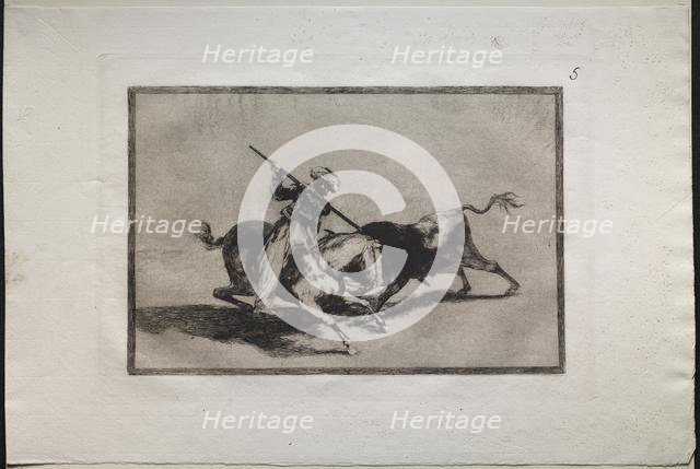 Bullfights: The Spirited Moor Gazul is the First to Fight According to the Rules, 1876. Creator: Francisco de Goya (Spanish, 1746-1828).