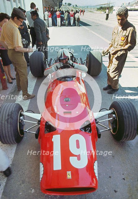 Ferrari in pits during 1968 Spanish Grand Prix, Chris Amon. Creator: Unknown.
