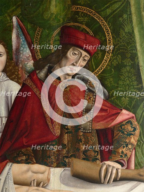 A verger's dream: Saints Cosmas and Damian performing a miraculous cure by transplant..., 1495. Creator: Master of Balbases.