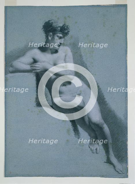 Study of a Nude Woman, Seated Looking to the Right (recto) Study of a Male Nude (verso), c1810. Creator: Pierre-Paul Prud'hon (French, 1758-1823).