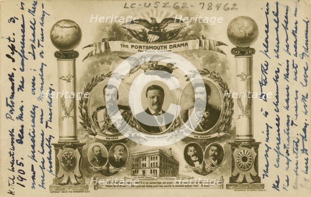 Postcard celebrating the signing of the Portsmouth Peace Treaty, c1905. Creator: Edmund Noble.