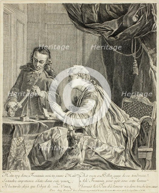 Woman Sealing a Letter, 1738. Creator: Etienne Fessard.