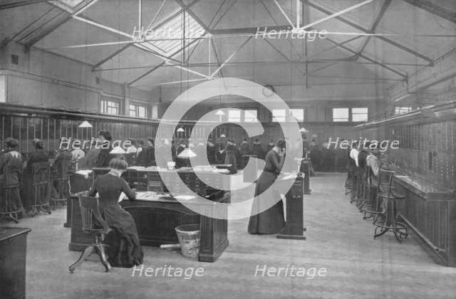 In the Post Office Central Telephone Exchange, City of London, c1903 (1903). Artist: Unknown.
