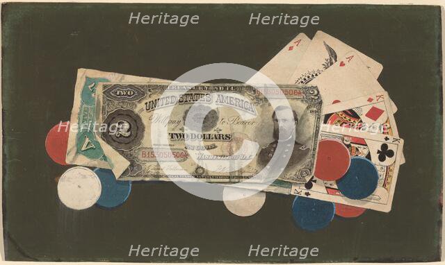 Trompe l'Oeil: A Full House with Chips, $2 and $5 Bills, c. 1895. Creator: Unknown.