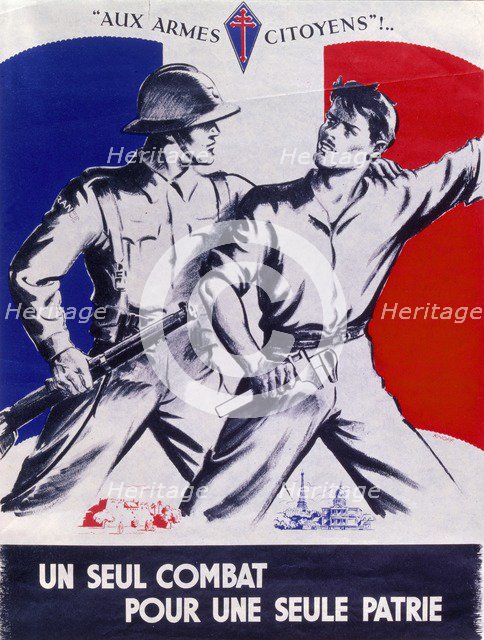 Poster Un Seul Combat pour une Seule Patrie pub. 1944 (colour lithograph)