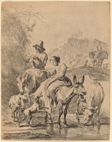 Shepherdess on a Donkey, 1655. Creator: Nicolaes Berchem.