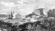 Destruction of a pirates' stronghold at Sulu by H.M.S. Nassau, 1872. Creator: Unknown.