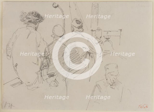 Four Men Aboard a Boat, 1858. Creator: James Abbott McNeill Whistler.