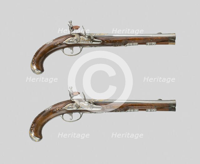Pair of Flintlock Pistols, Suhl, c. 1720. Creator: Unknown.