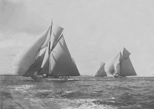 'White Heather', 'Meteor III' and 'Brynhild' racing in the Solent, 1905. Creator: Kirk & Sons of Cowes.