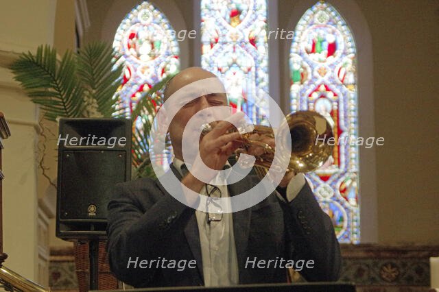 Chris Coull, Alex Bondono’s Horace Silver Sextet, Jazz at St Andrews Church, Hove, July 2022. Creator: Brian O'Connor.