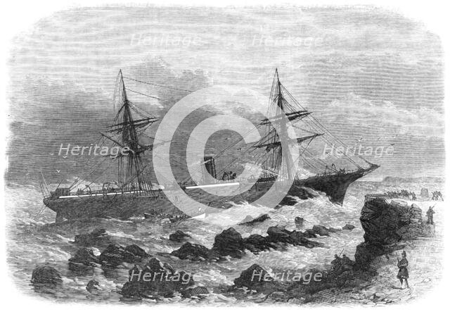 The steam-ship Chicago stranded on a reef of rocks off Cork Harbour, 1868. Creator: Unknown.