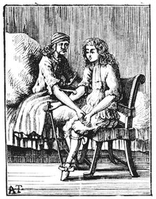 Direct person-to-person blood transfusion, 1679. Artist: Unknown