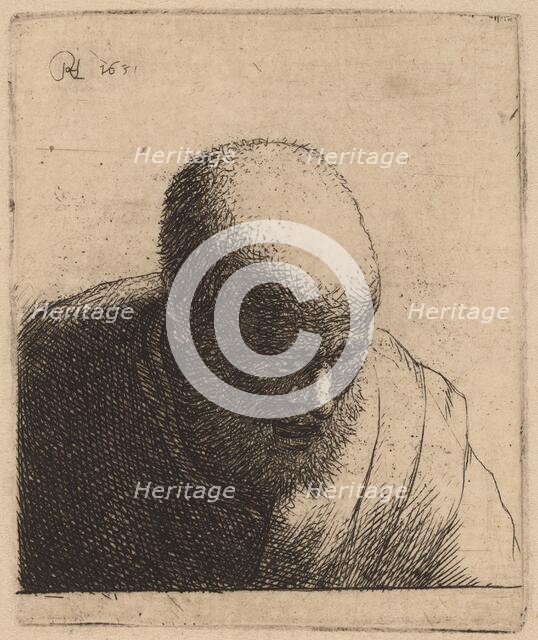 Bald Man with Open Mouth, Looking Down, c. 1630. Creator: Rembrandt Harmensz van Rijn.