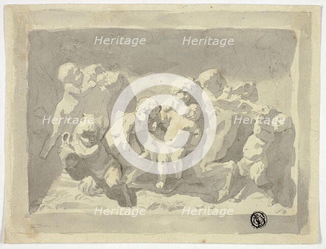 Baby Satyrs and Putti Playing with Donkey, n.d. Creator: Jacob de Wit.