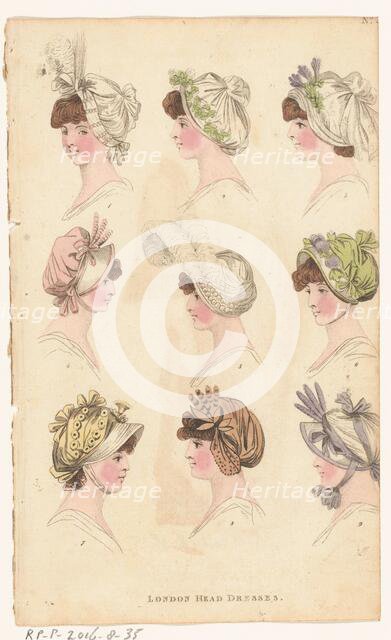 Magazine of Female Fashions of London and Paris, No. ?: London Head Dresses, 1798-1806. Creator: Unknown.