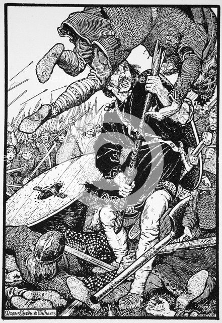 Thorolf slays Earl Hring at Brunanburgh, 1913.  Artist: Morris Meredith Williams