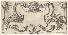 Plate 4: a cartouche with the head of a cherub at top center, leaves and flowers to..., ca. 1640-45. Creator: Francois Collignon.