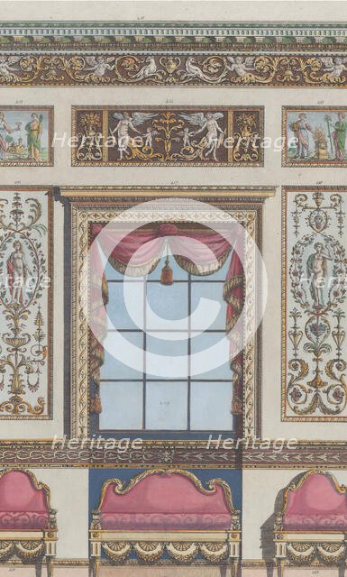 Interior Ornamented Wall with Window and Furniture, nos. 411-424..., February 15, 1792. Creator: Michelangelo Pergolesi.