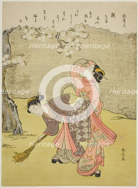 Poem by Ki no Tsurayuki, from an untitled series of Thirty-Six Immortal Poets, c. 1767/68. Creator: Suzuki Harunobu.