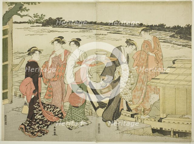 Women Boarding a Pleasure Boat, 1780s. Creator: Katsukawa Shuncho.