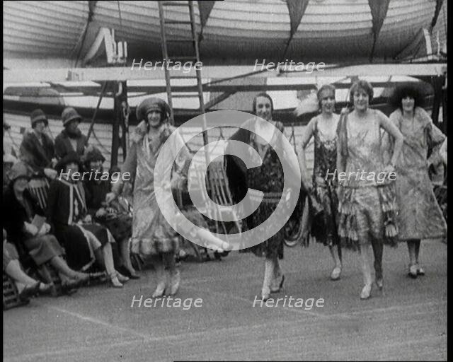 Female Civilians Modelling at a Fashion Show on the Deck of an Ocean Liner, 1926. Creator: British Pathe Ltd.