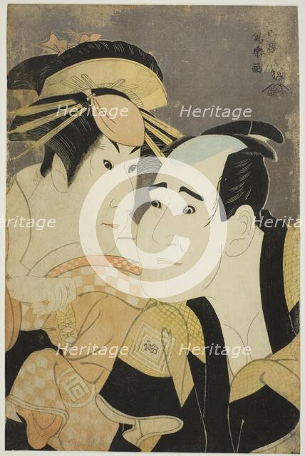 The actors Ichikawa Tomiemon (R) as Kanisaka Toma and Sanogawa Ichimatsu III...Onayo, 1794. Creator: Toshusai Sharaku.