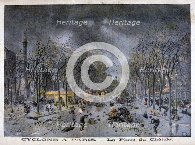 A cyclone in Paris, Place du Châtelet, 1896. Artist: Henri Meyer