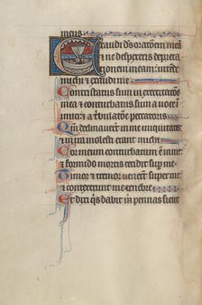 Initial E: Passengers in a Boat Crying Out to God for Mercy; Bute Psalter, about 1285. Creator: Bute Master.