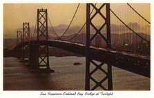 San Francisco-Oakland Bay Bridge at Twilight, San Francisco, California, USA, 1957. Artist: Unknown