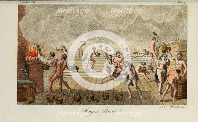 Russian bath. Illustration from Il costume antico e moderno o storia del governo… by Giulio Ferrario, 1831. Artist: Giarrè, Luigi (1772-1844)