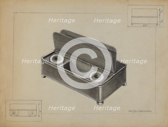 Pewter Inkwell, c. 1936. Creator: Salvatore Borrazzo.