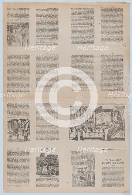 An uncut sheet printed on both sides with pages pages and illustrations..., ca. 1900-1910. Creator: José Guadalupe Posada.