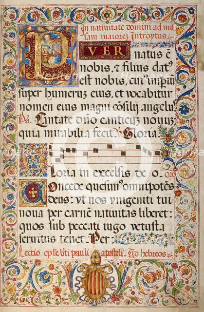 Initial P: The Adoration of the Christ Child; Missal of Bishop Antonio Scarampi, 1567. Creator: Fra Vincentius a Fundis.