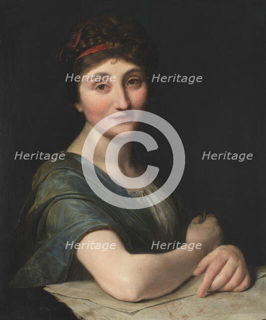 Portrait of female artist with drawing,  c.1800. Creator: Anon.