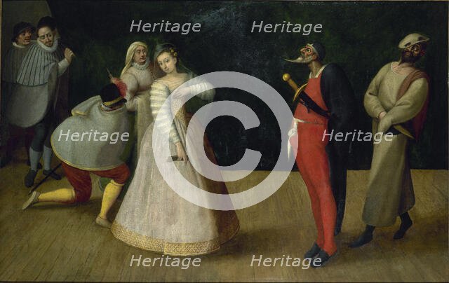 A troupe of Italian comedians (I Gelosi), c. 1580. Creator: Anonymous.