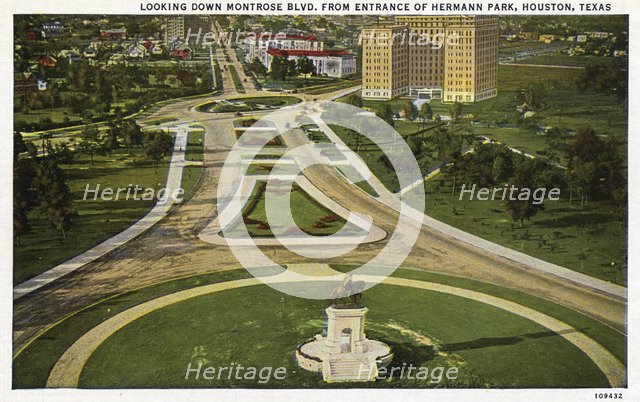 Montrose Boulevard from the entrance to Hermann Park, Houston, Texas, USA, 1918. Artist: Unknown