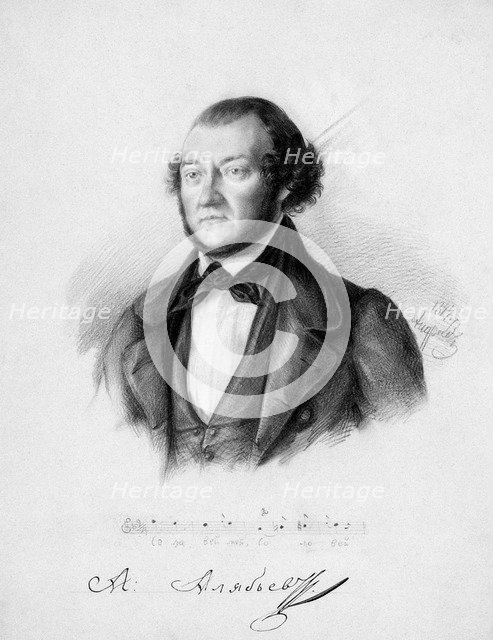 Portrait of the Composer Alexander Aleksandrovich Alyabyev (1787-1851), 1844. Artist: Andreev, Pavel Andreevich (1815-1862)