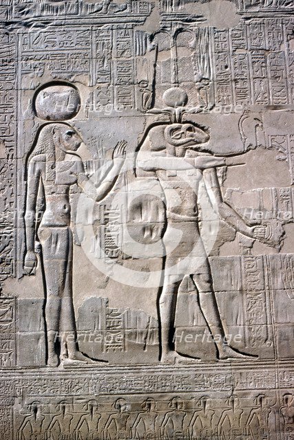 Detail of a relief of Sekhmet and Knum, Temple of Khnum, Ptolemaic & Roman Periods. Artist: Unknown