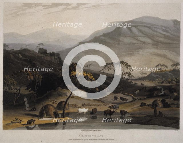 'A Kaffer Village', South Africa, 1804. Creator: Samuel Daniell.