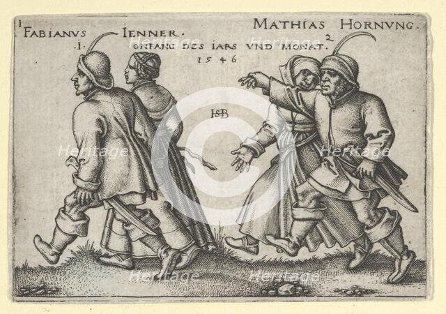 January and February, from The Peasants' Feast or the Twelve Months, 1546. Creator: Sebald Beham.