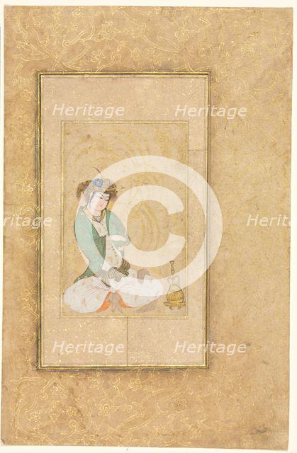 Youth Seated by a Willow; Single Page Illustration, c. 1600-1650. Creator: Muhammad Yusuf (Iranian), style of.