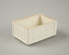 Soft paste rectangular vessel with characters in relief, early 19th century. Artist: Unknown.