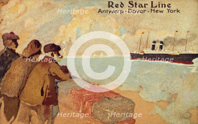 Fisherman and sailors watching a Red Star ocean liner, c1900. Creator: Unknown.